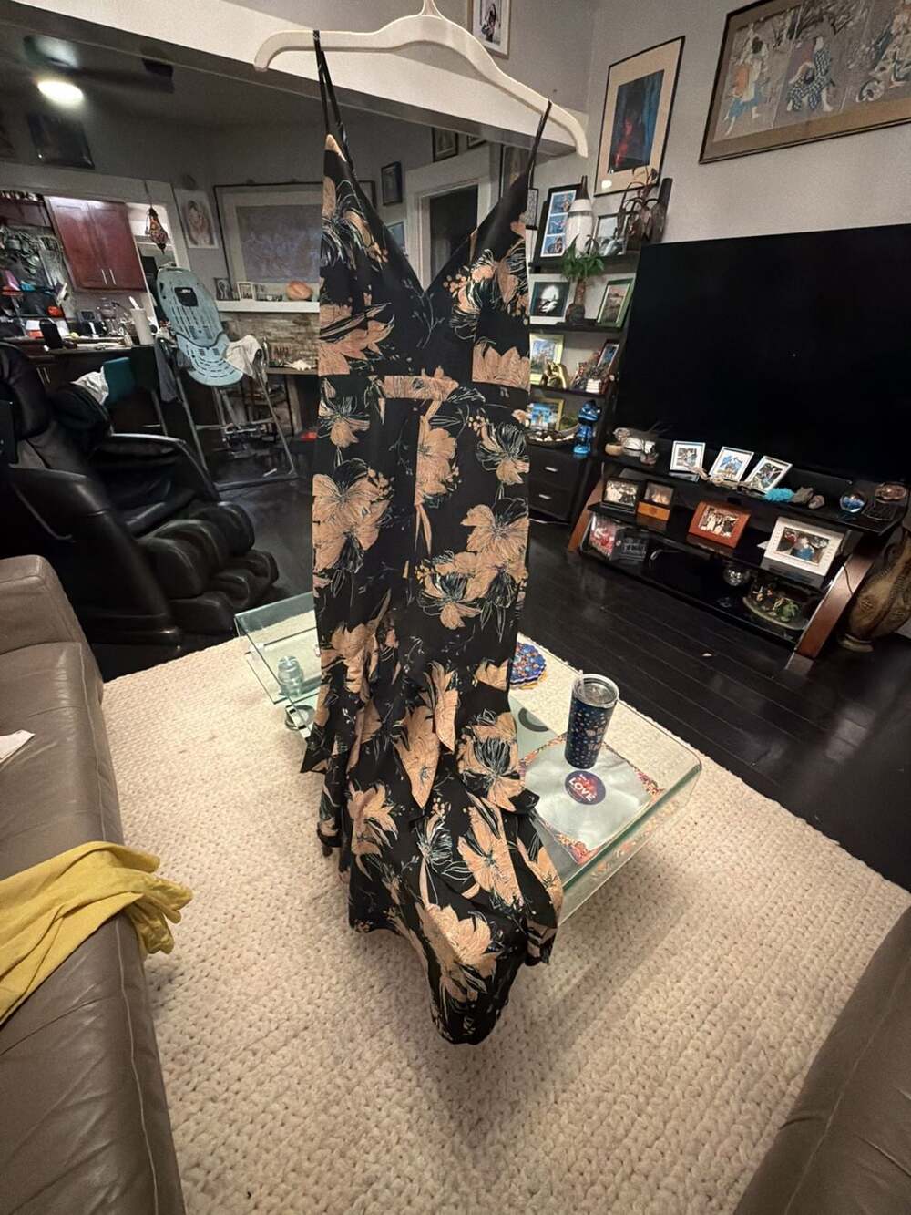 Lulus Maxi Dress Size M Black Floral Mermaid Romantic Resort